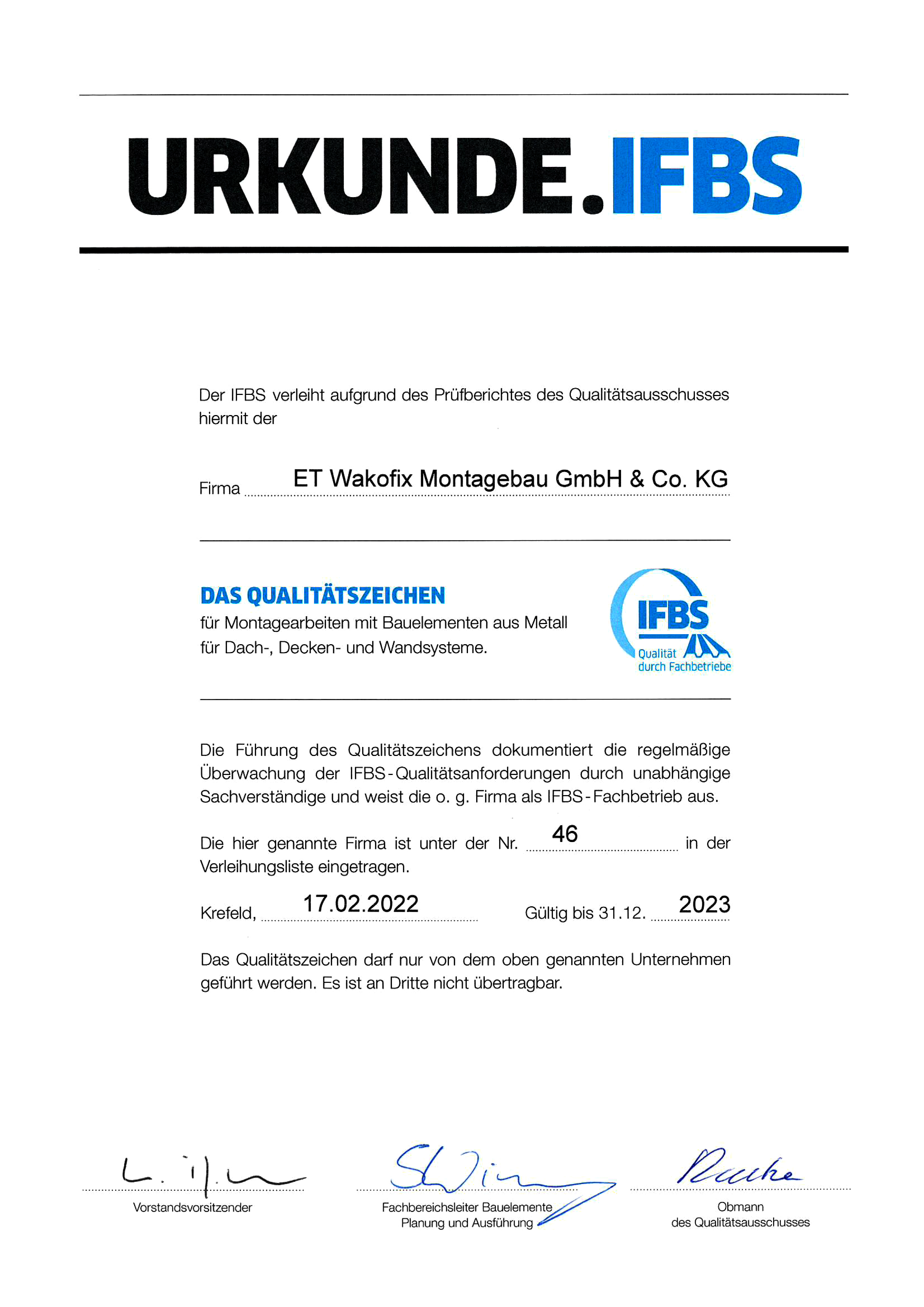 IFBS Zertifikat 2022