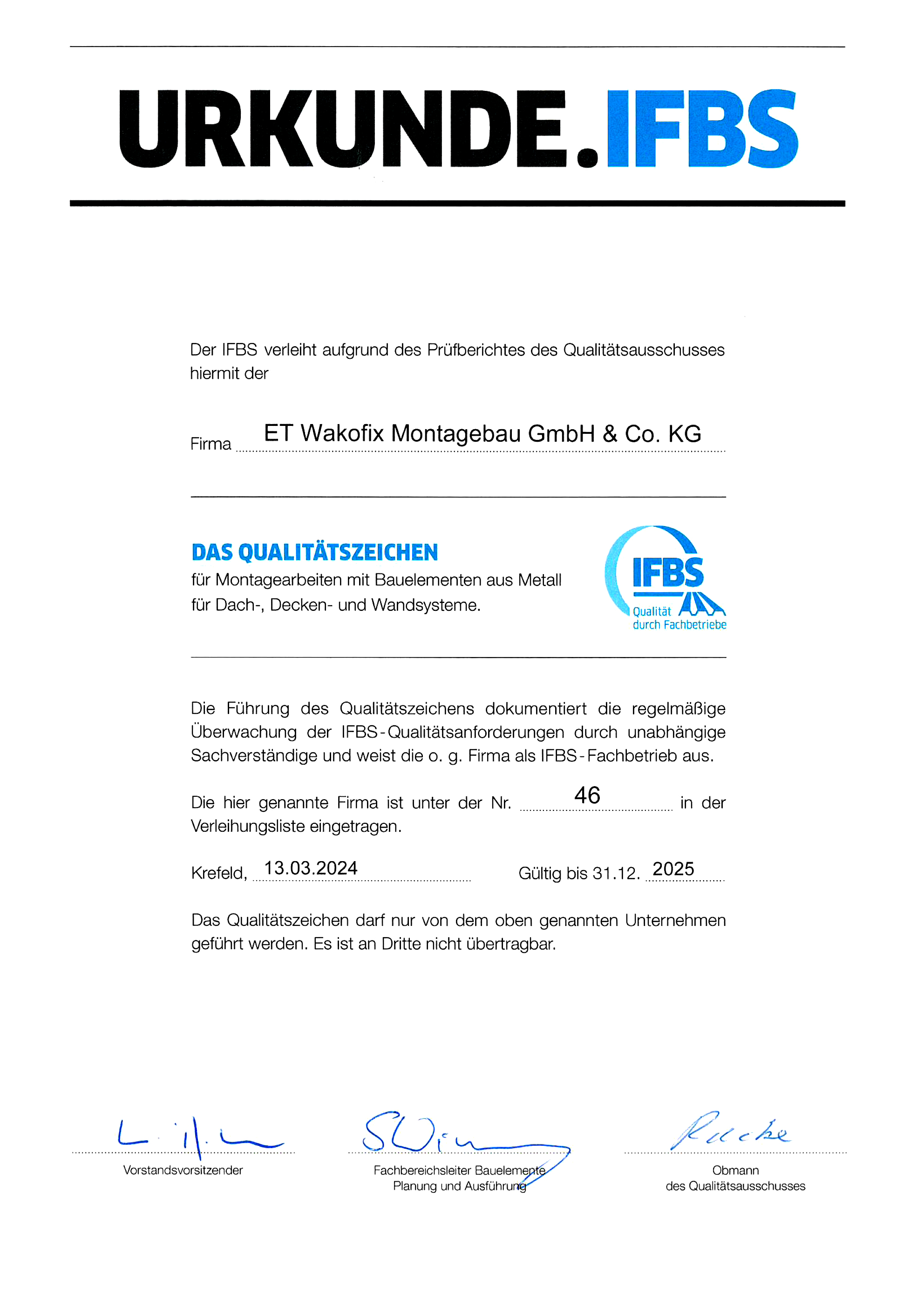 IFBS Zertifikat 2025